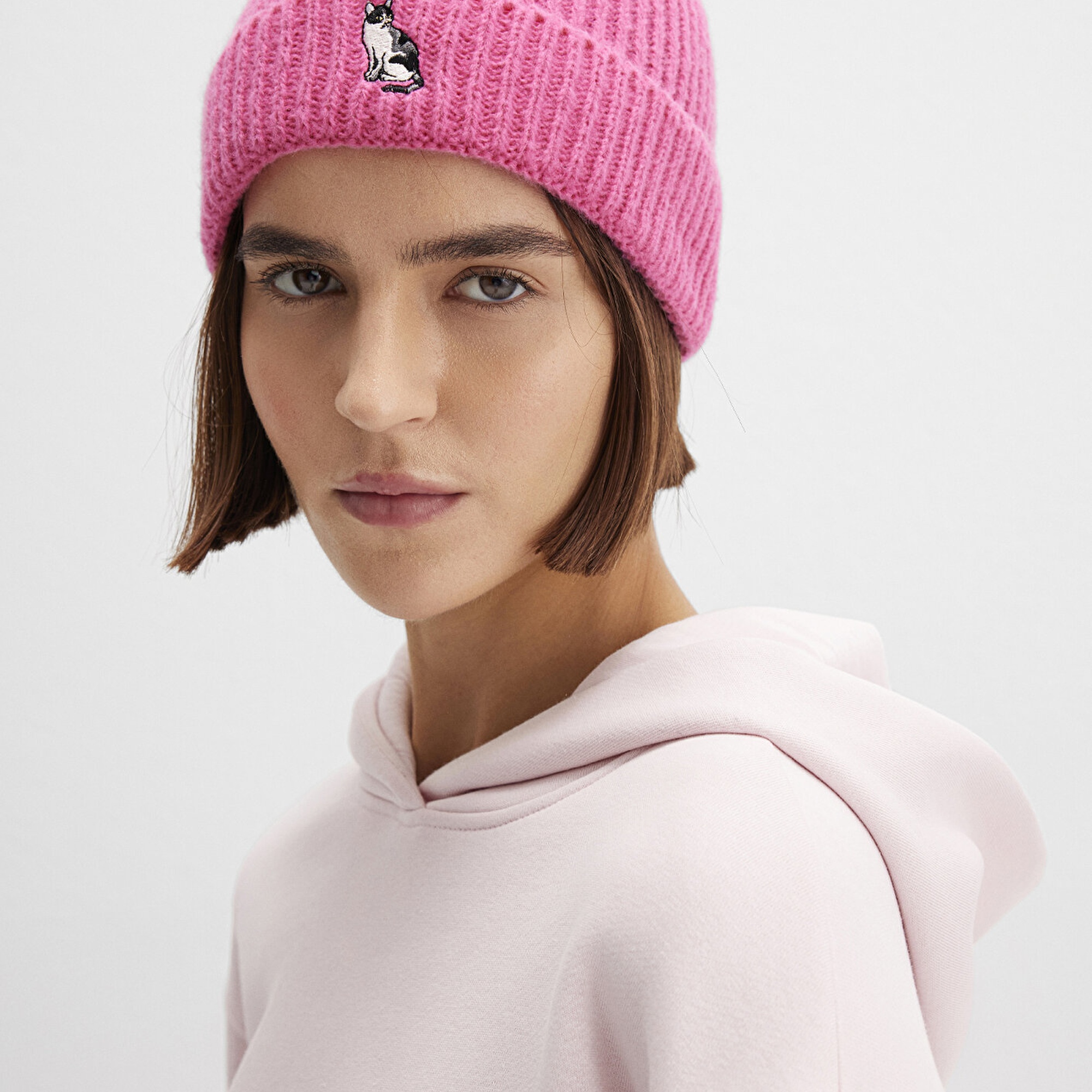 Mavi Kedi Nakışlı Pembe Bere 1913941-28396