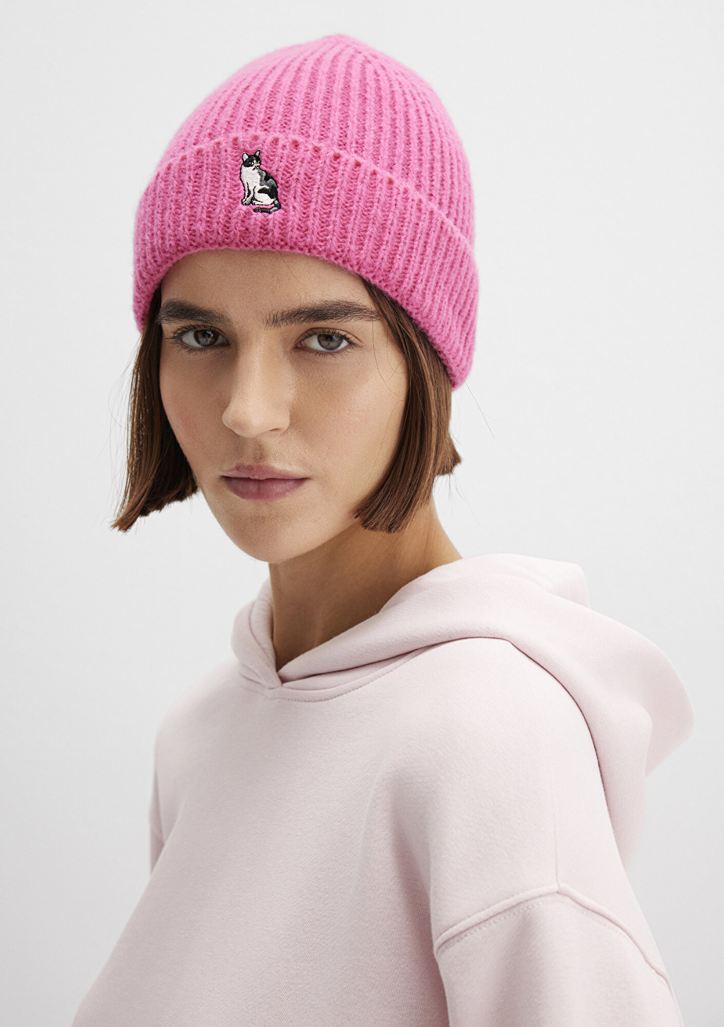  Mavi Kedi Nakışlı Pembe Bere 1913941-28396