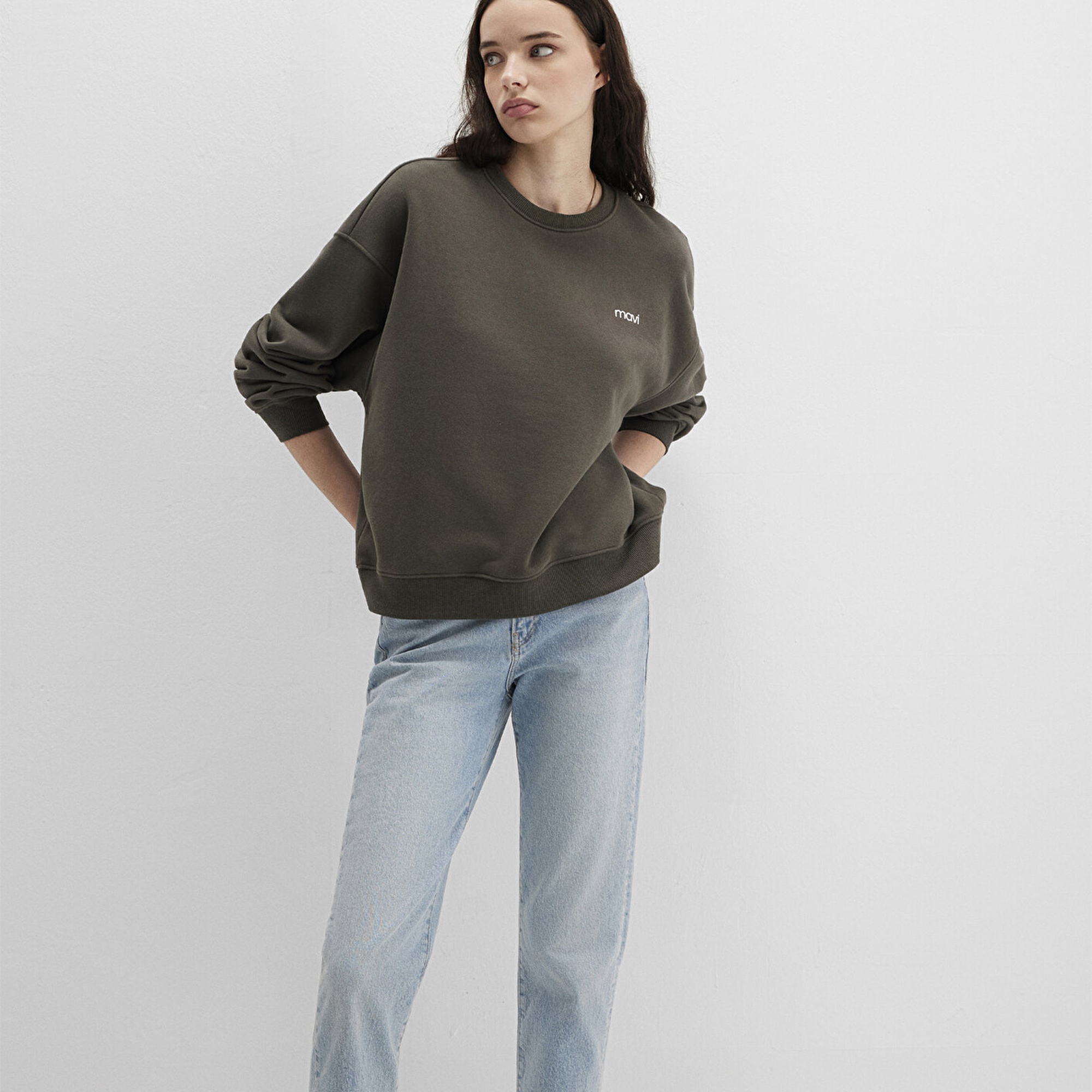 Mavi Mavi Logo Baskılı Haki Sweatshirt 1S10490-71553