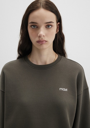  Mavi Mavi Logo Baskılı Haki Sweatshirt 1S10490-71553