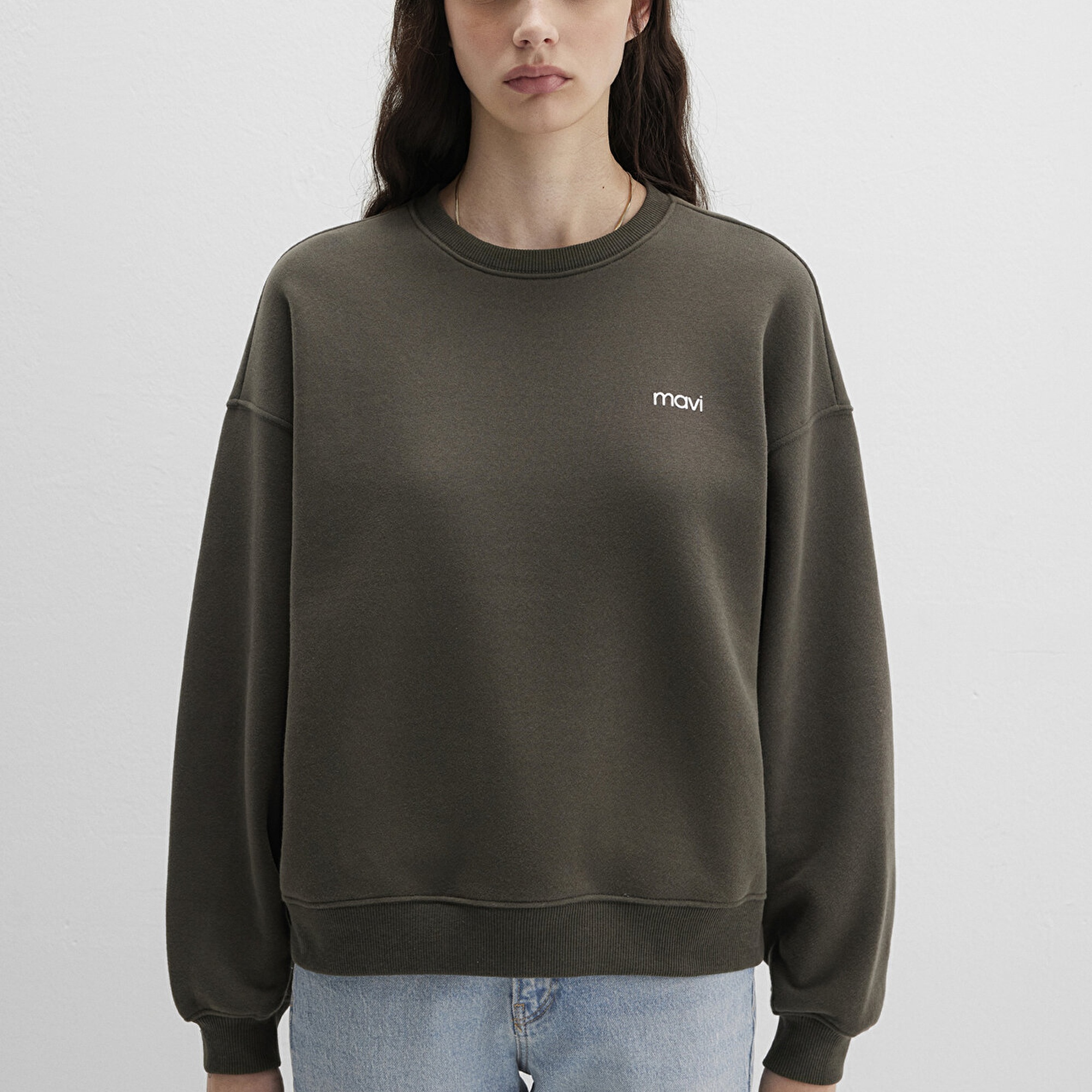 Mavi Mavi Logo Baskılı Haki Sweatshirt 1S10490-71553