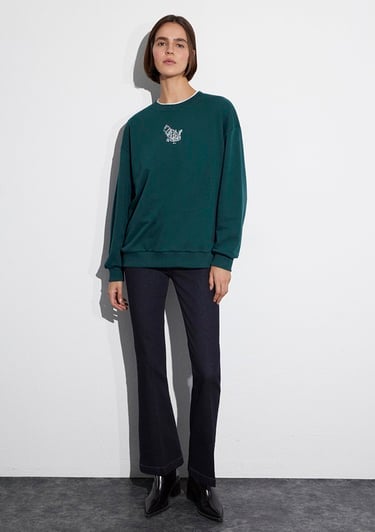  Mavi Yılbaşı Temalı Yeşil Sweatshirt 1S10500-71932