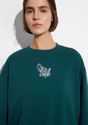  Mavi Yılbaşı Temalı Yeşil Sweatshirt 1S10500-71932