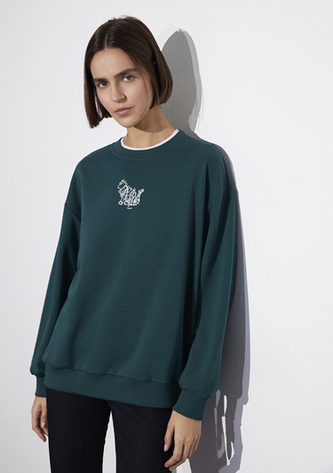  Mavi Yılbaşı Temalı Yeşil Sweatshirt 1S10500-71932