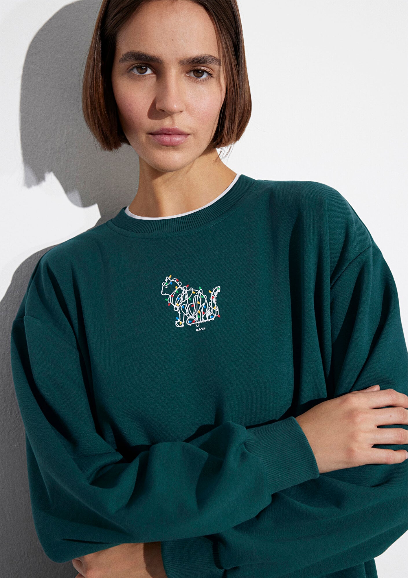  Mavi Yılbaşı Temalı Yeşil Sweatshirt 1S10500-71932