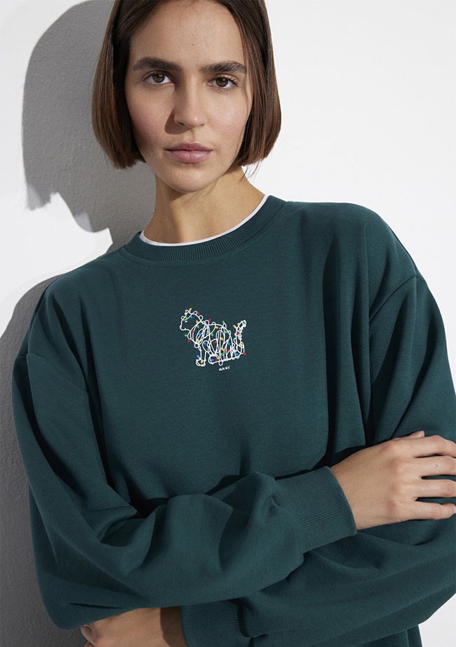  Mavi Yılbaşı Temalı Yeşil Sweatshirt 1S10500-71932