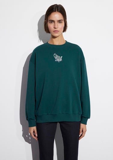  Mavi Yılbaşı Temalı Yeşil Sweatshirt 1S10500-71932