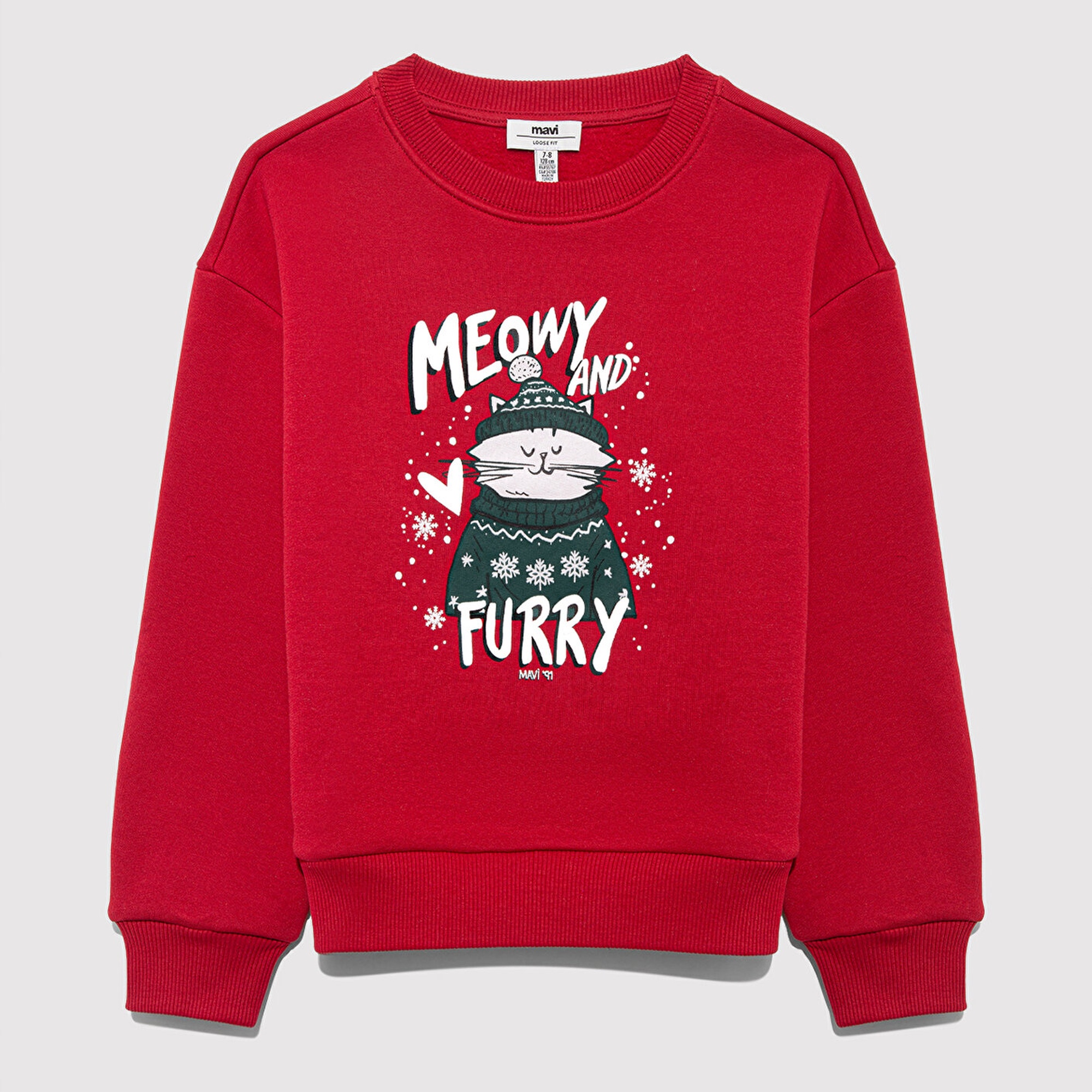 Mavi Yılbaşı Temalı Kırmızı Sweatshirt 7S10180-70390