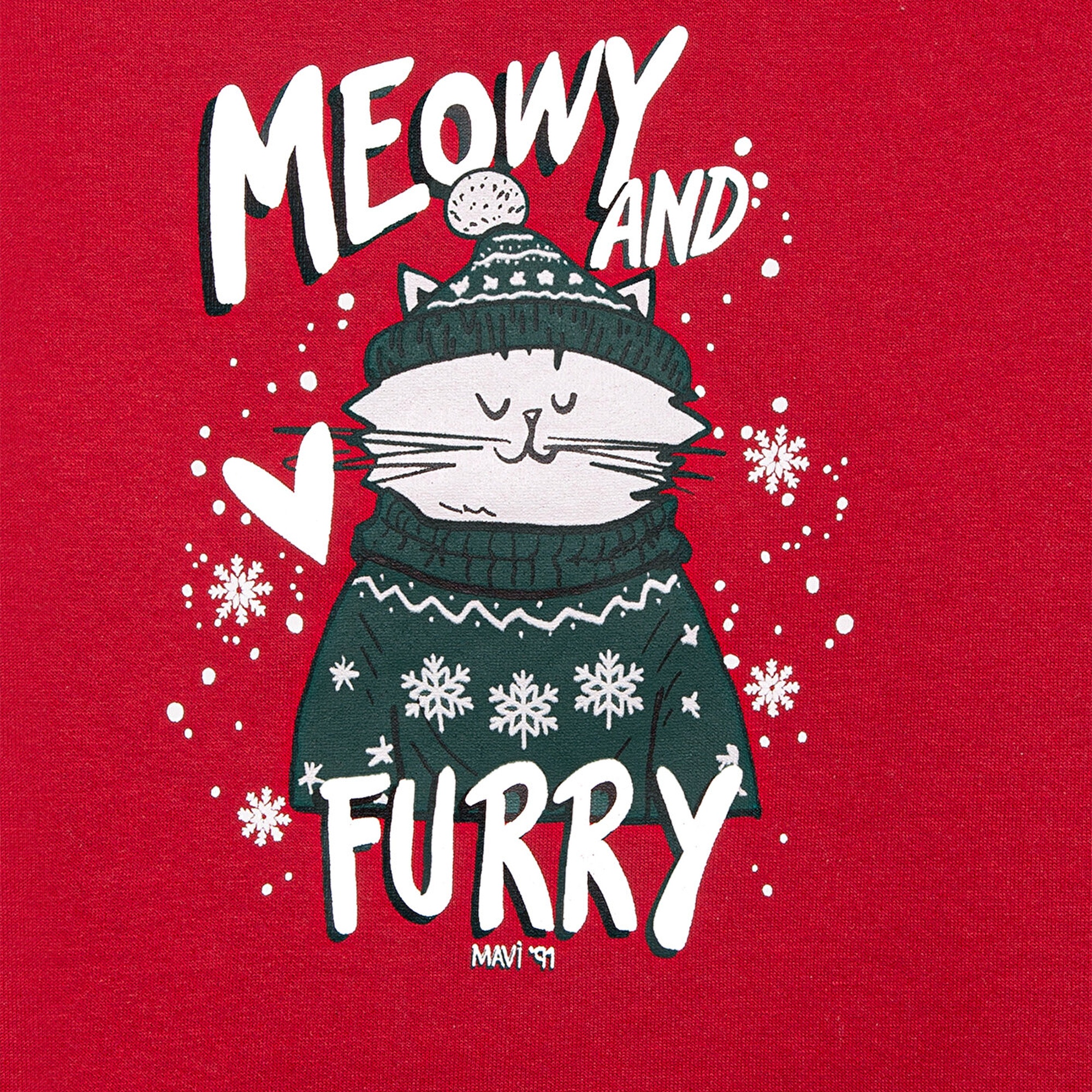 Mavi Yılbaşı Temalı Kırmızı Sweatshirt 7S10180-70390