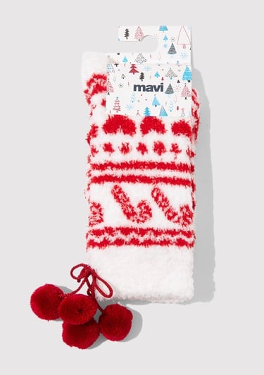  Mavi Yılbaşı Temalı Beyaz Bot Çorabı 1912937-620