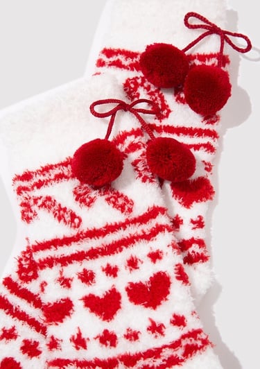  Mavi Yılbaşı Temalı Beyaz Bot Çorabı 1912937-620