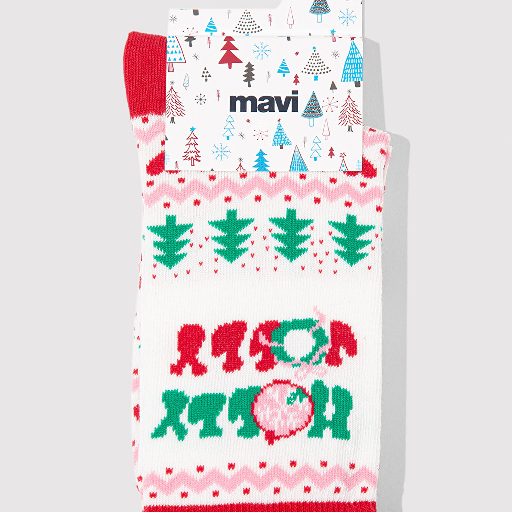 Mavi Yılbaşı Temalı Beyaz Soket Çorap 1913662-70053