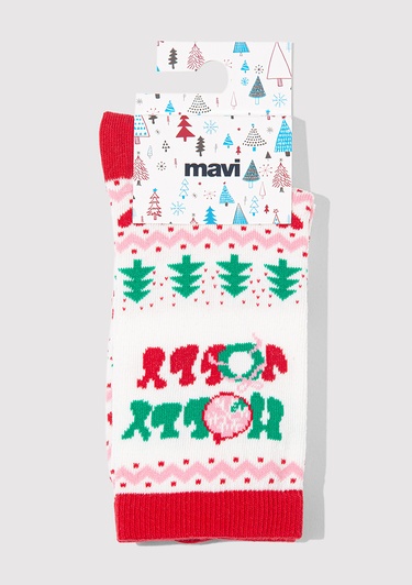  Mavi Yılbaşı Temalı Beyaz Soket Çorap 1913662-70053