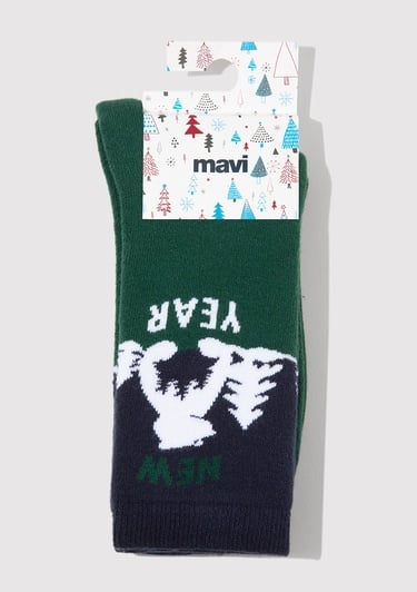  Mavi Yılbaşı Temalı Yeşil Soket Çorap 0912112-71893