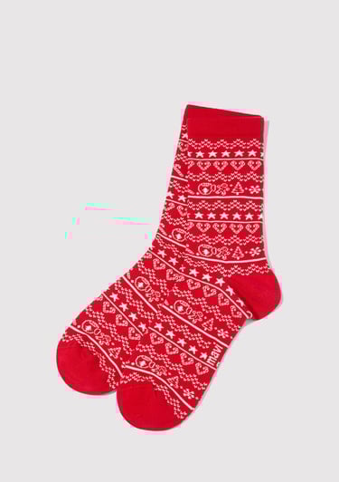  Mavi Yılbaşı Temalı Kırmızı Soket Çorap 1913668-70463