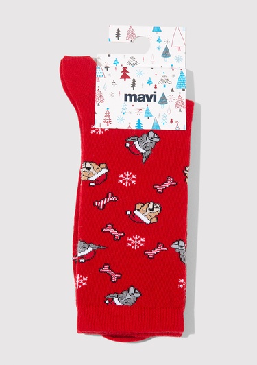  Mavi Yılbaşı Temalı Kırmızı Soket Çorap 0912174-70463