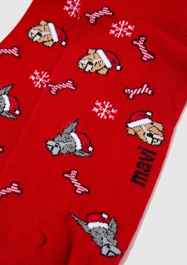  Mavi Yılbaşı Temalı Kırmızı Soket Çorap 0912174-70463