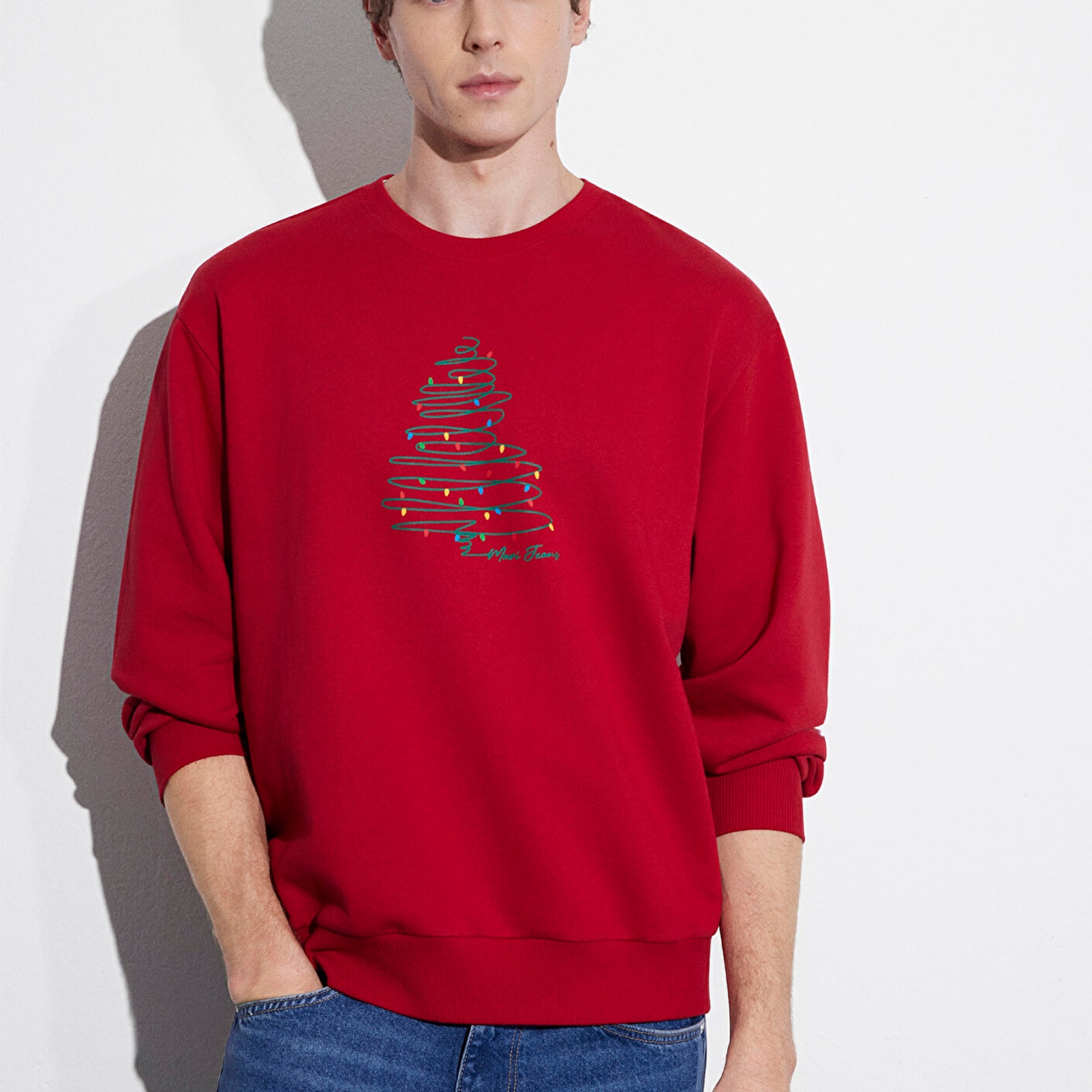 Mavi Yılbaşı Temalı Kırmızı Sweatshirt 0S10552-70390