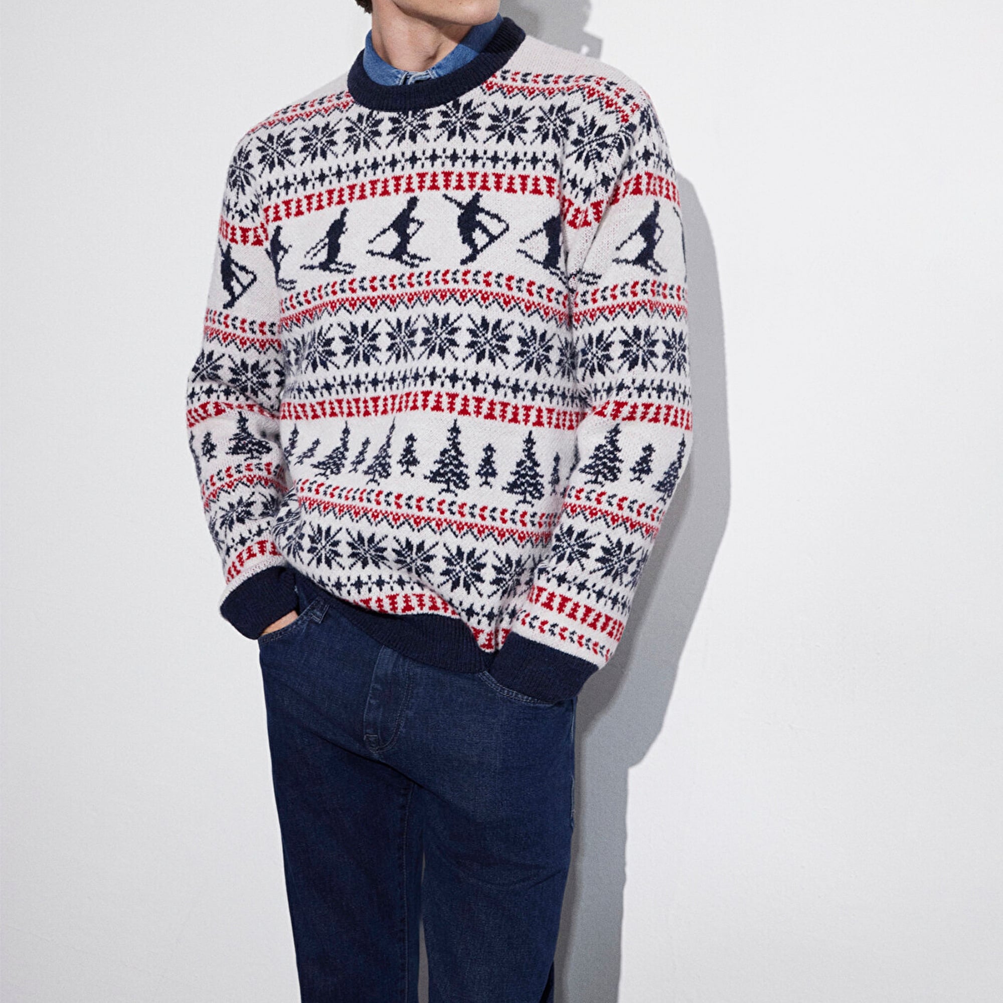 Mavi Yılbaşı Temalı Ekru Kazak Regular Fit / Normal Kesim 0710401-70057