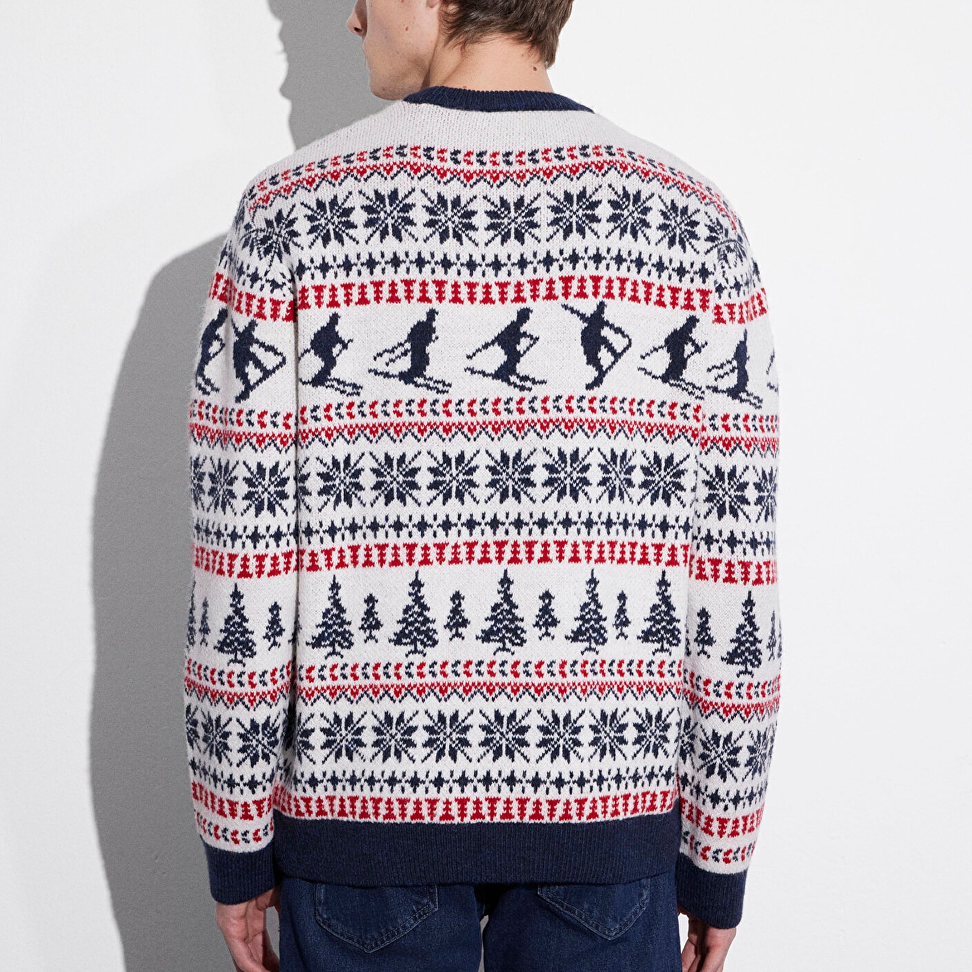 Mavi Yılbaşı Temalı Ekru Kazak Regular Fit / Normal Kesim 0710401-70057