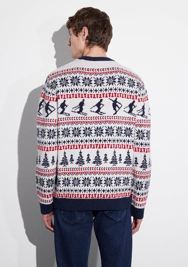  Mavi Yılbaşı Temalı Ekru Kazak Regular Fit / Normal Kesim 0710401-70057