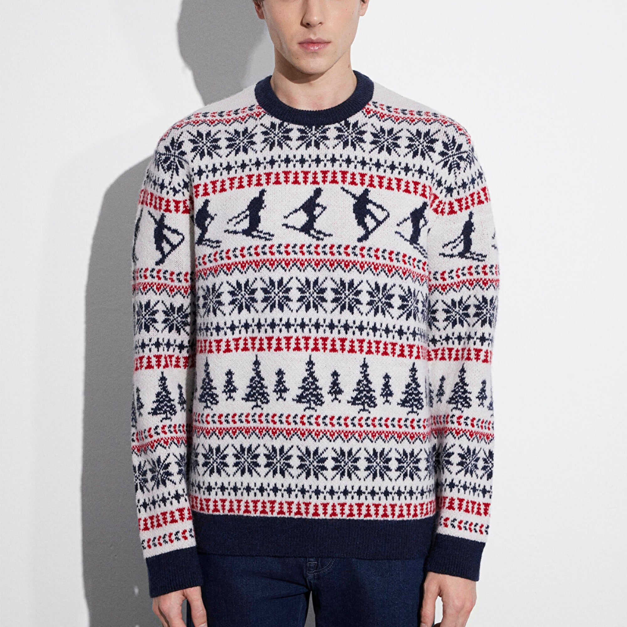 Mavi Yılbaşı Temalı Ekru Kazak Regular Fit / Normal Kesim 0710401-70057