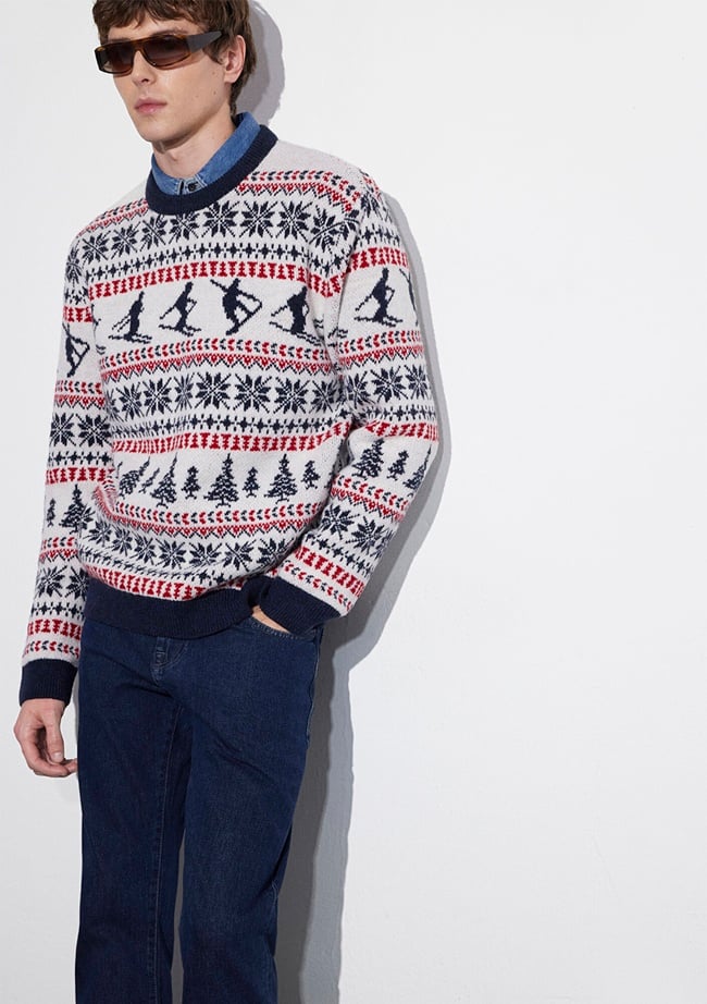  Mavi Yılbaşı Temalı Ekru Kazak Regular Fit / Normal Kesim 0710401-70057