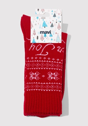  Mavi Yılbaşı Temalı Kırmızı Bot Çorabı 0912131-32421