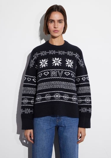  Mavi Yılbaşı Temalı Lacivert Kazak Oversize / Geniş Kesim 1710804-84371