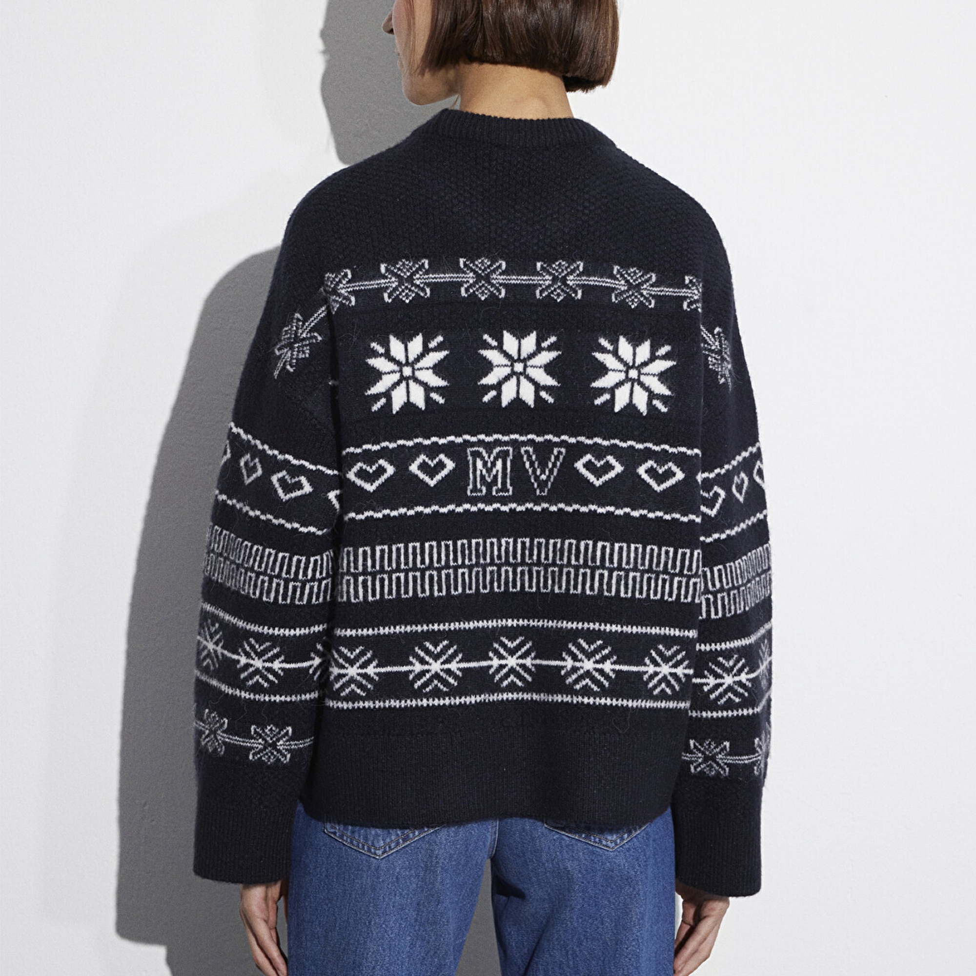 Mavi Yılbaşı Temalı Lacivert Kazak Oversize / Geniş Kesim 1710804-84371