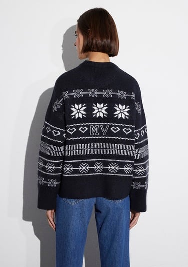  Mavi Yılbaşı Temalı Lacivert Kazak Oversize / Geniş Kesim 1710804-84371