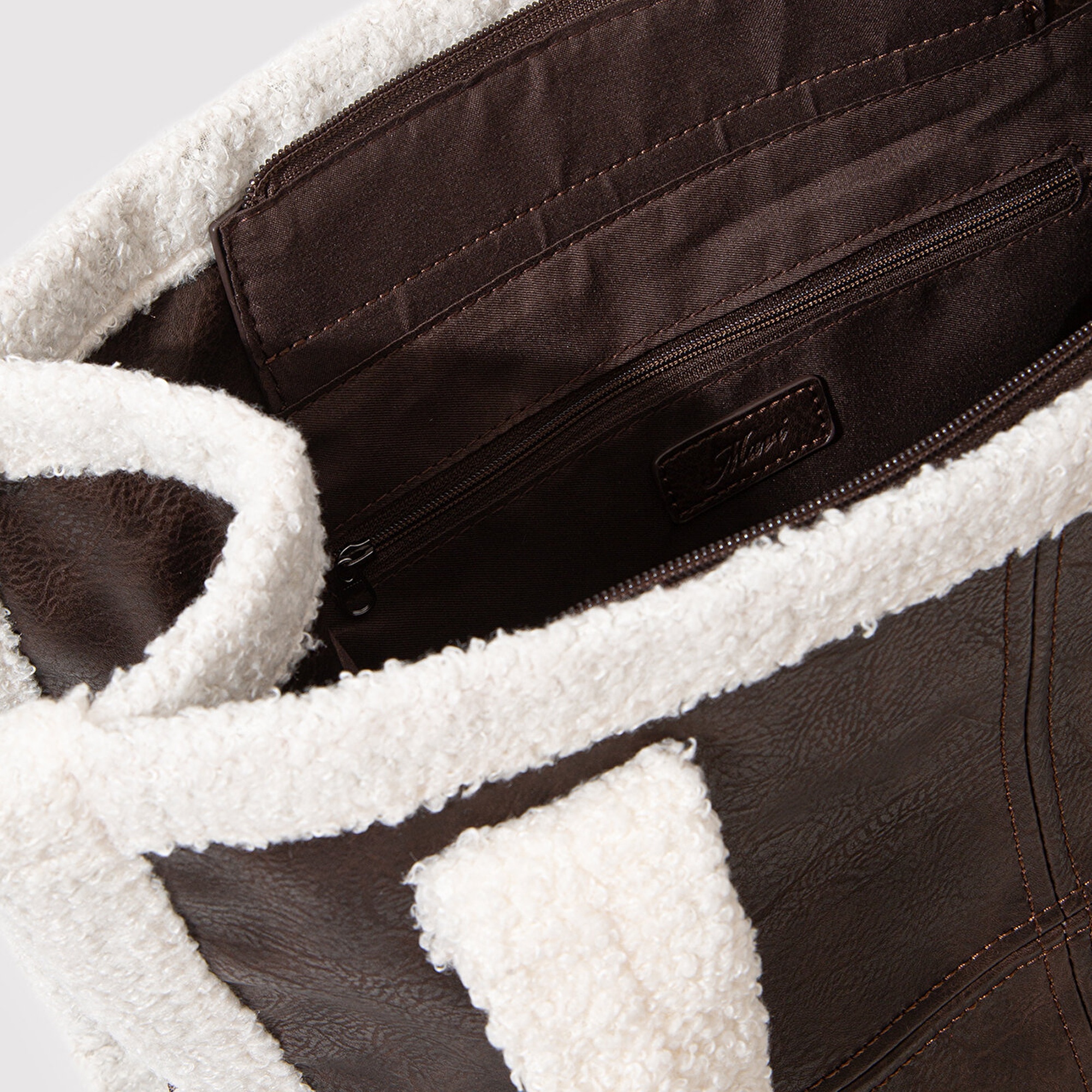 Mavi Sherpa Detaylı Suni Deri Kahverengi Çanta 1911682-70221