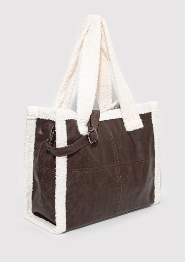  Mavi Sherpa Detaylı Suni Deri Kahverengi Çanta 1911682-70221