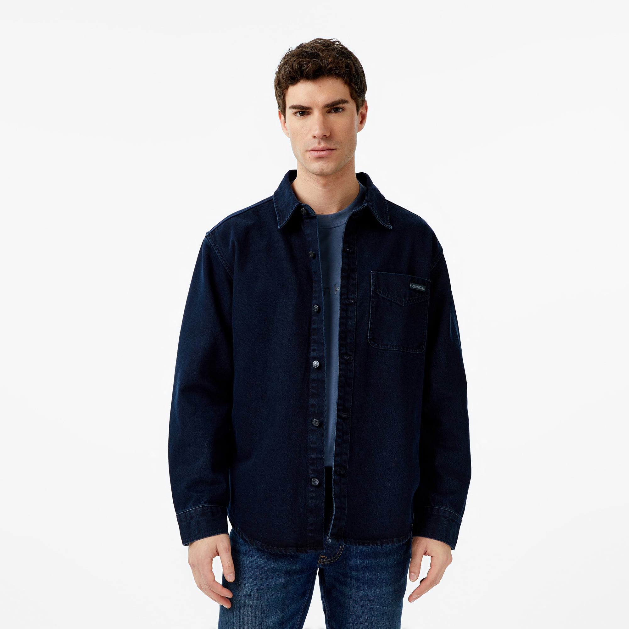  Calvin Klein Blue Black Stone 90S Overshirt Erkek Mavi Gömlek