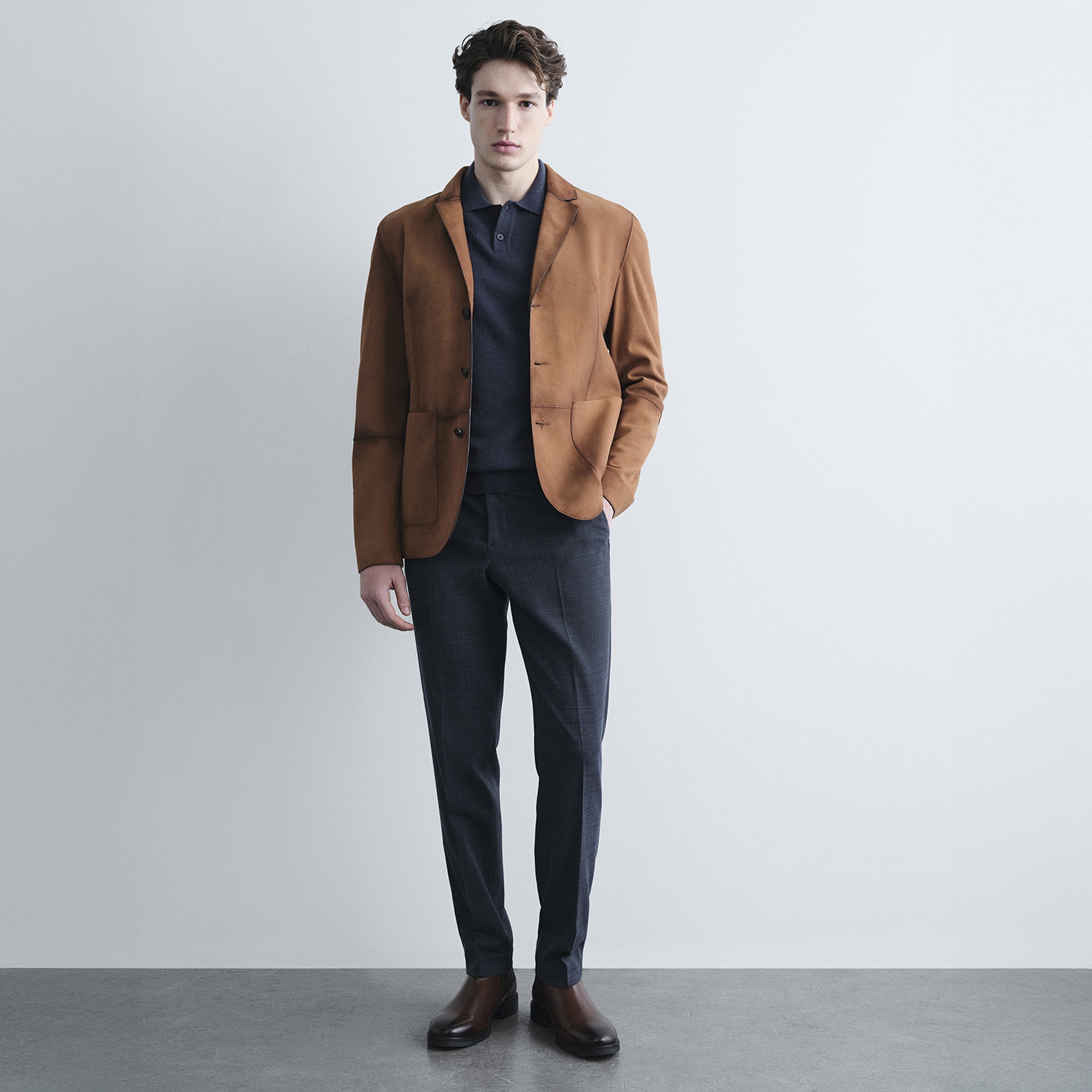 Erkek Taba Yakalı Süet Deri Blazer Ceket