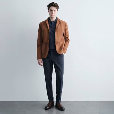  Erkek Taba Yakalı Süet Deri Blazer Ceket