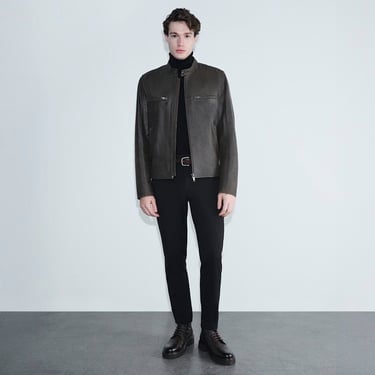  Erkek Kahve Hakim Yakalı Fit Deri Ceket