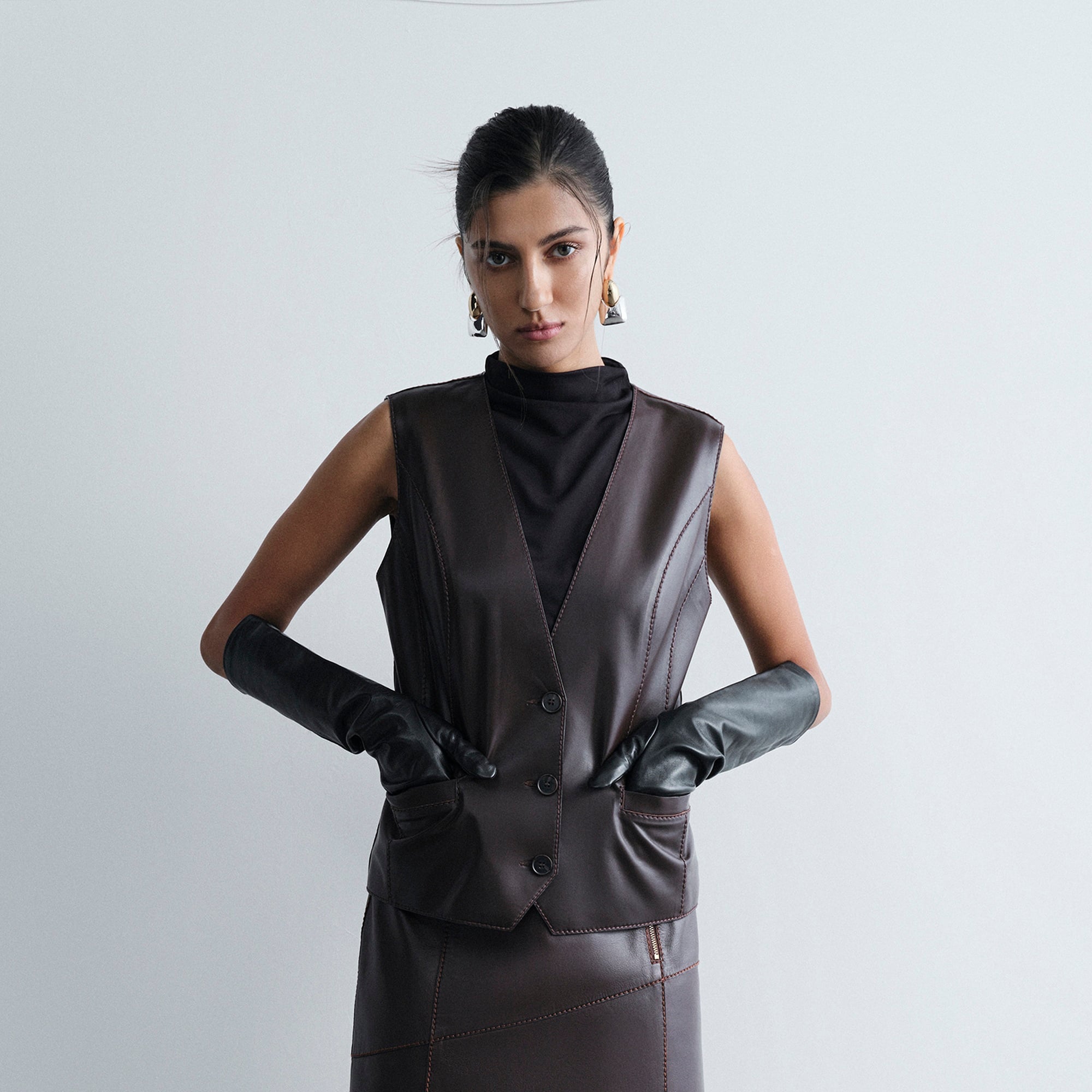 DESA Kadın Acı Kahve Uzun Deri Eldiven