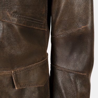  Erkek Acı Kahve Gömlek Yakalı Deri Mont