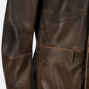  Erkek Acı Kahve Gömlek Yakalı Deri Mont