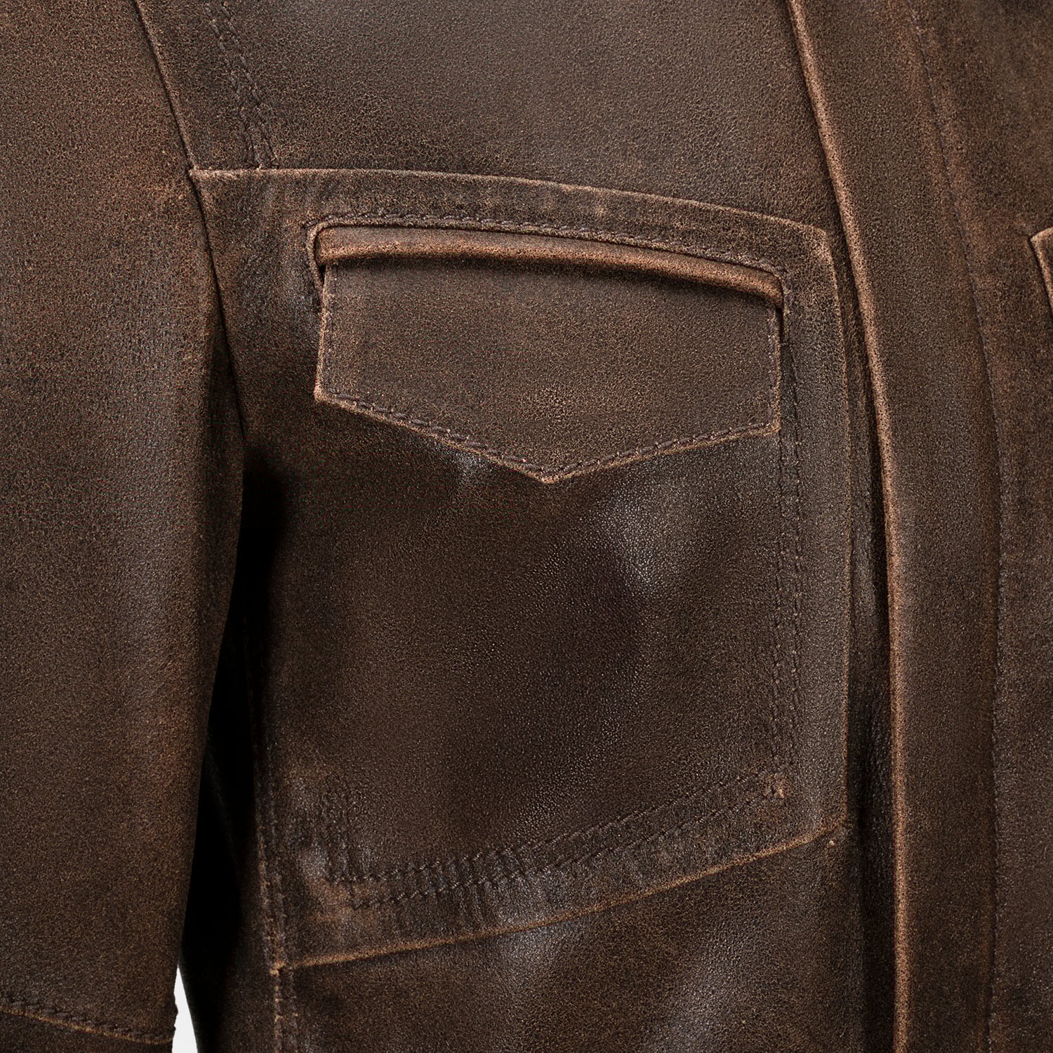 Erkek Acı Kahve Gömlek Yakalı Deri Mont