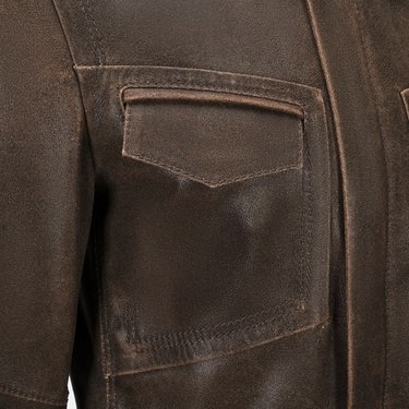  Erkek Acı Kahve Gömlek Yakalı Deri Mont