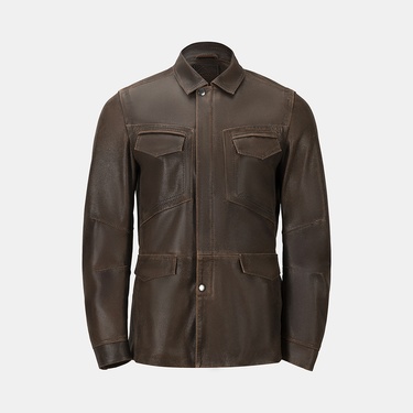  Erkek Acı Kahve Gömlek Yakalı Deri Mont