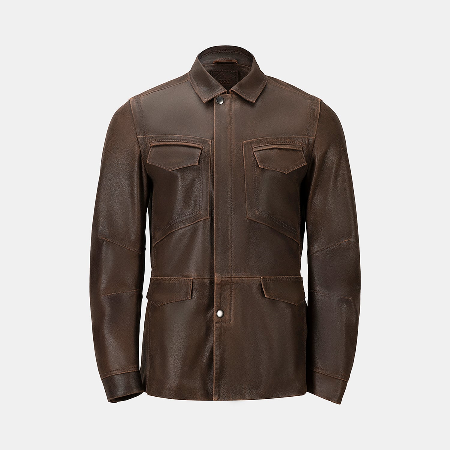  Erkek Acı Kahve Gömlek Yakalı Deri Mont