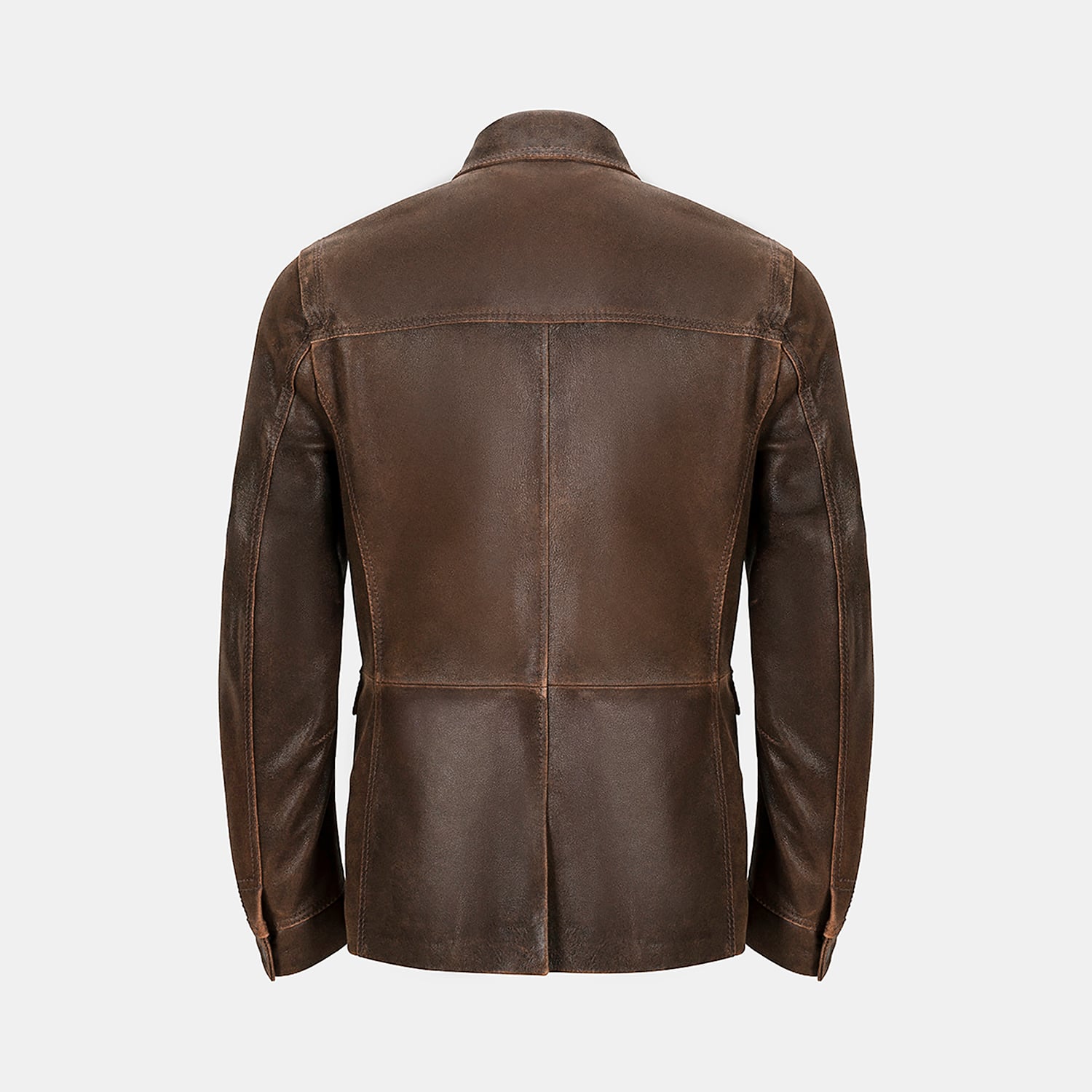 Erkek Acı Kahve Gömlek Yakalı Deri Mont
