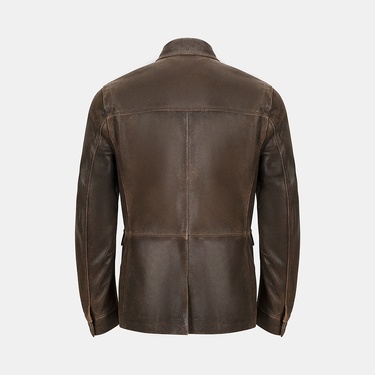  Erkek Acı Kahve Gömlek Yakalı Deri Mont