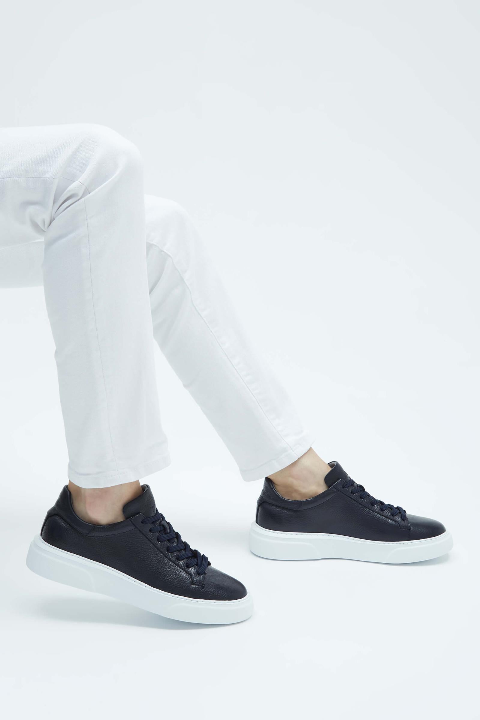  Tamer Tanca Erkek Hakiki Deri Lacivert Sneakers & Spor Ayakkabı