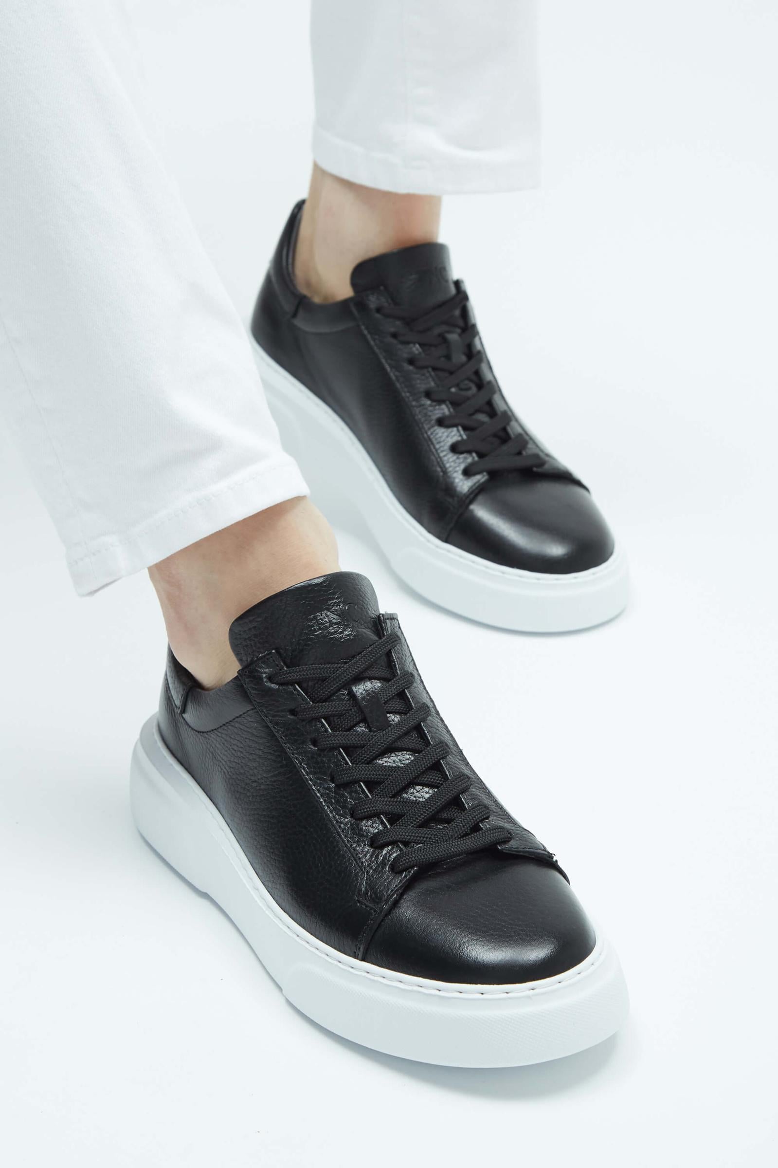  Tamer Tanca Erkek Hakiki Deri Siyah Sneakers & Spor Ayakkabı