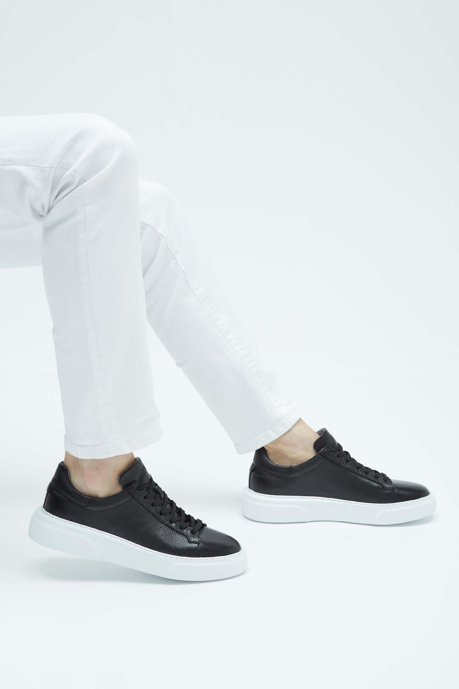  Tamer Tanca Erkek Hakiki Deri Siyah Sneakers & Spor Ayakkabı