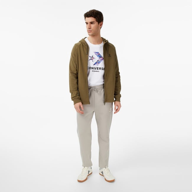  Converse Star Chevron Baskılı Erkek Oversize Fit Gri Eşofman Alti